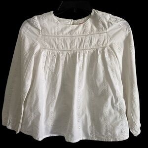 Cat & Jack White Eyelet Long Sleeve Scoop Neck Blouse
